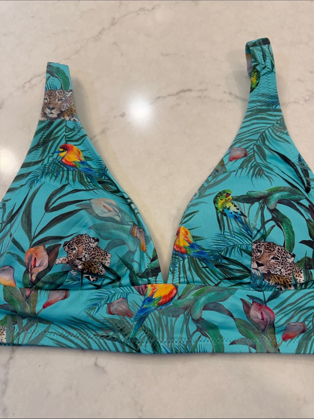 Johnny Was Tropical Parrot & Leopard Print Triangle Bikini Top Size Small